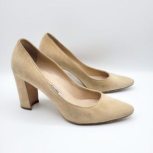 Manolo Blahnik Tucciototo 90 Block Heel Suede Pumps in Nude Size 39.5/8.5 US